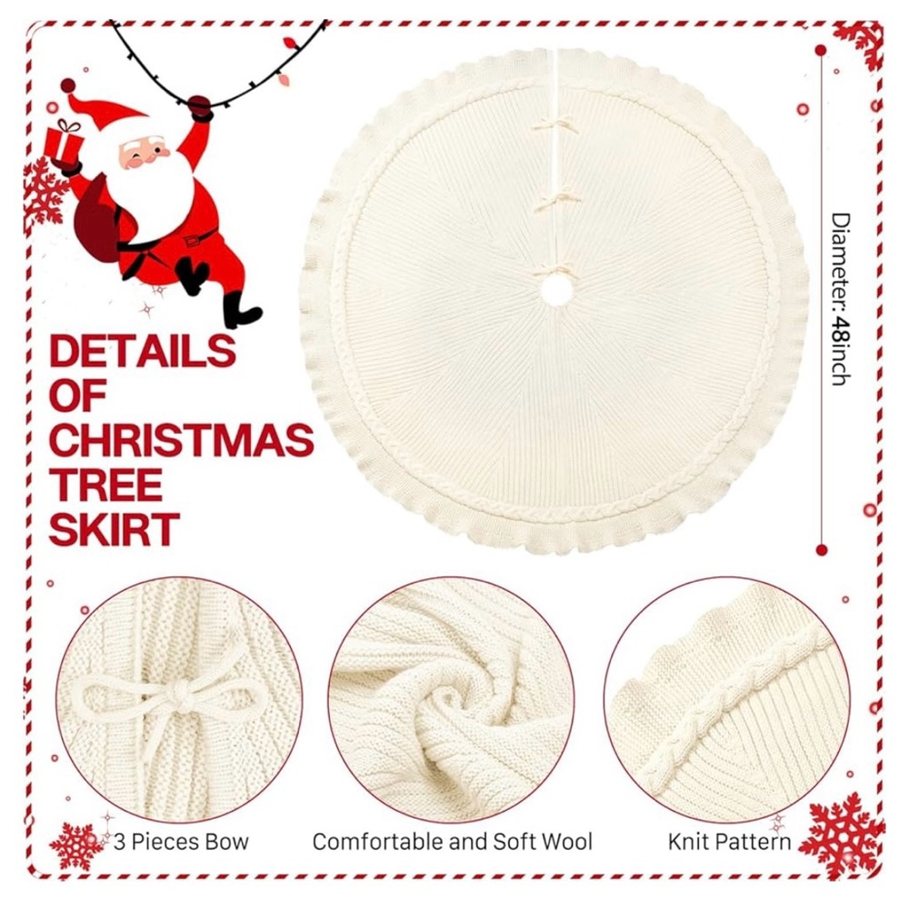 NEW Cream Cable Knit Christmas Tree Skirt 48" Holiday‎ Farmhouse Decor - Picture 6 of 6